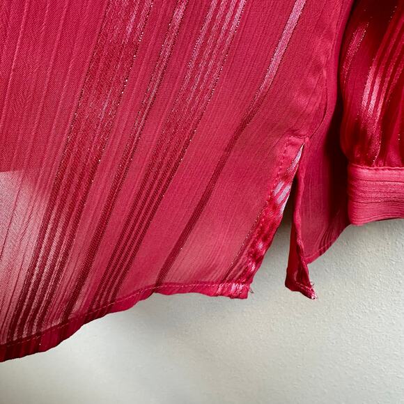 Lane Bryant Blouse Top Long Sleeve Sheer Metallic Thread Relaxed Raspberry 16 - Picture 9 of 15